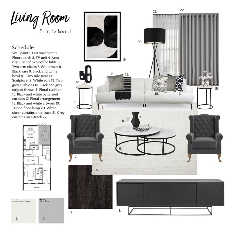 Living Room Sample Board Mood Board by oliviadodd on Style Sourcebook