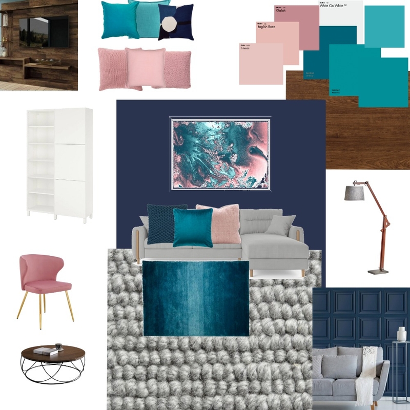 navy blue teal pink living Mood Board by Ruth Fisher on Style Sourcebook