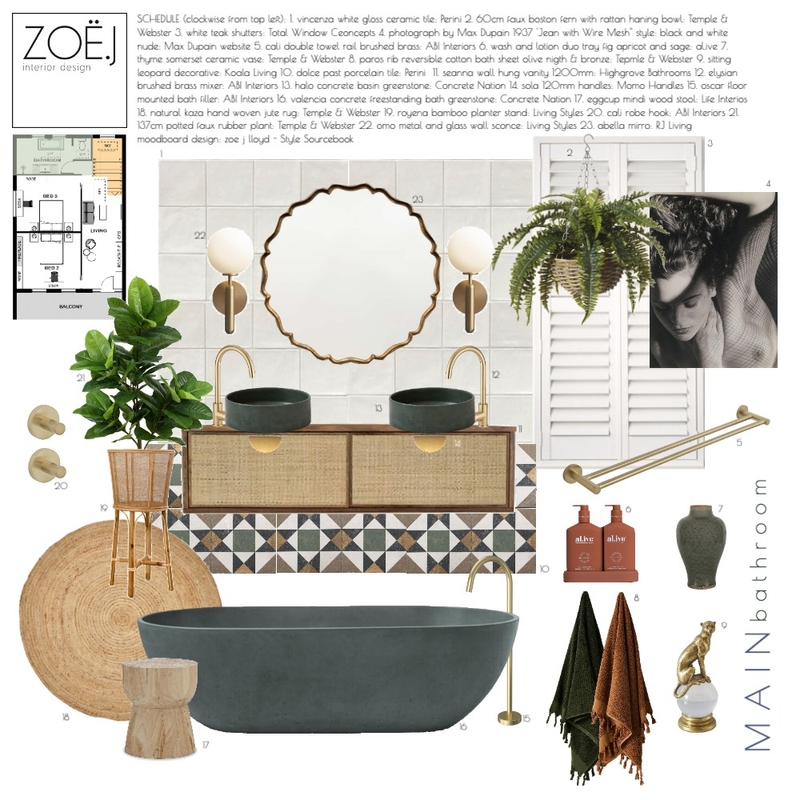 Module 9 Main Bathroom Mood Board by Zoe J on Style Sourcebook