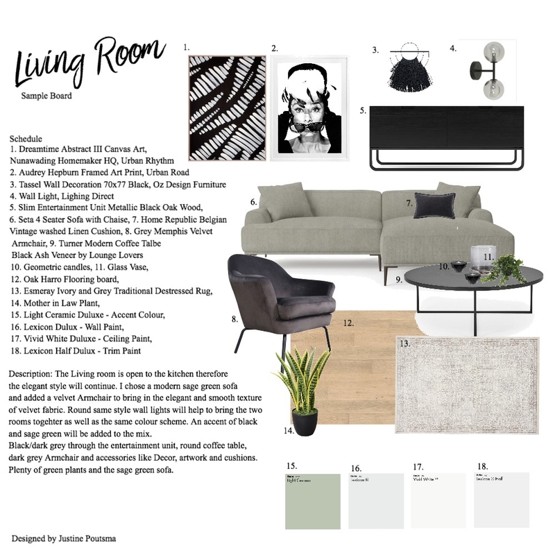 Living Room Sample Board Mood Board by Justine P on Style Sourcebook