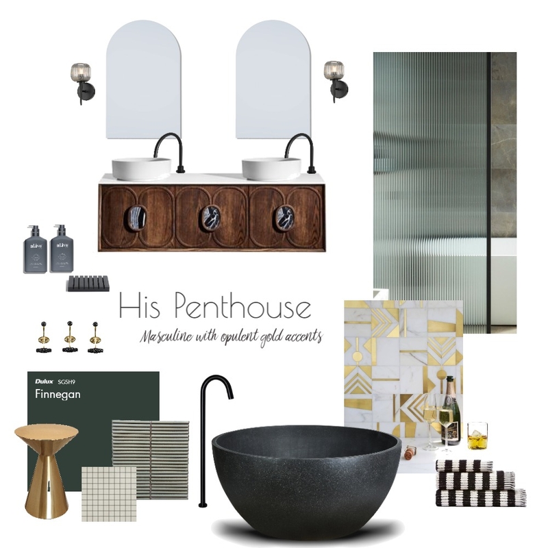 His Penthouse Bathroom Mood Board by Sharna Seymour on Style Sourcebook