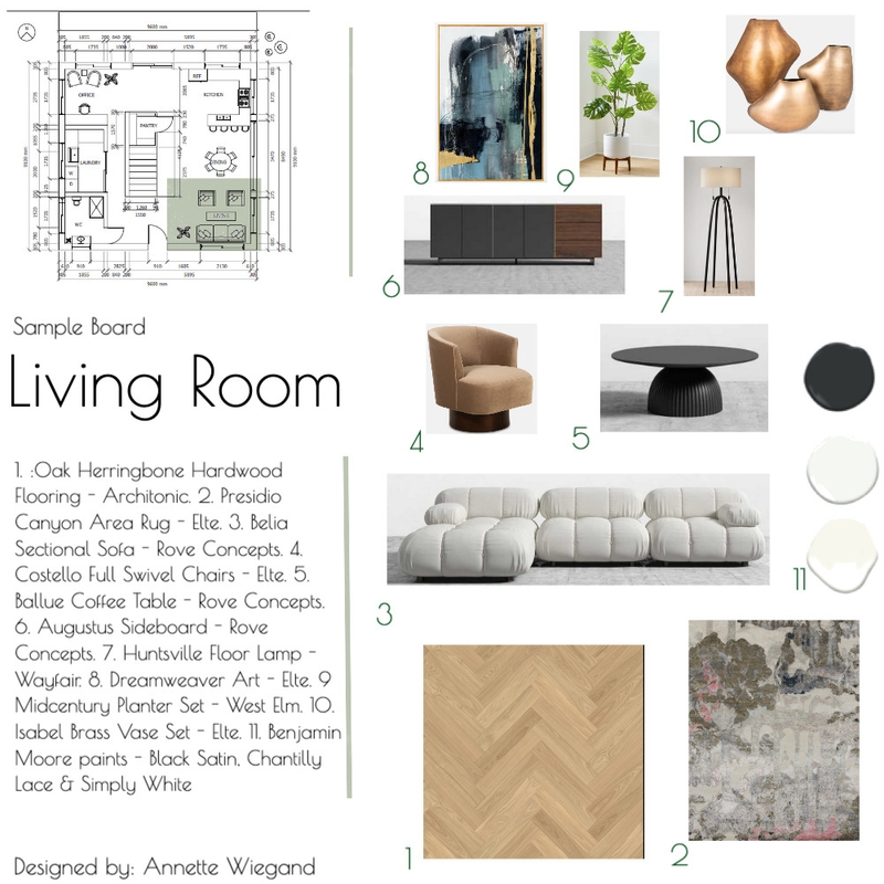 IDI - Module 9 - Living Room Sample Board Mood Board by AnnetteW on Style Sourcebook