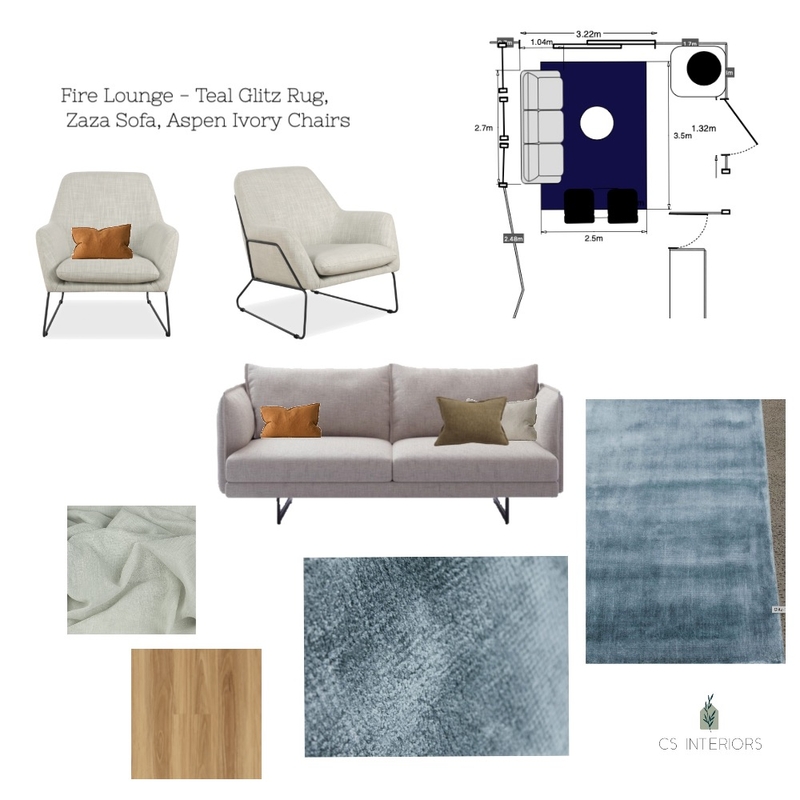 Swantje-TV Lounge- Zaza Sofa, Aspen Ivory Chairs, Teal Glitz Rug Mood Board by CSInteriors on Style Sourcebook