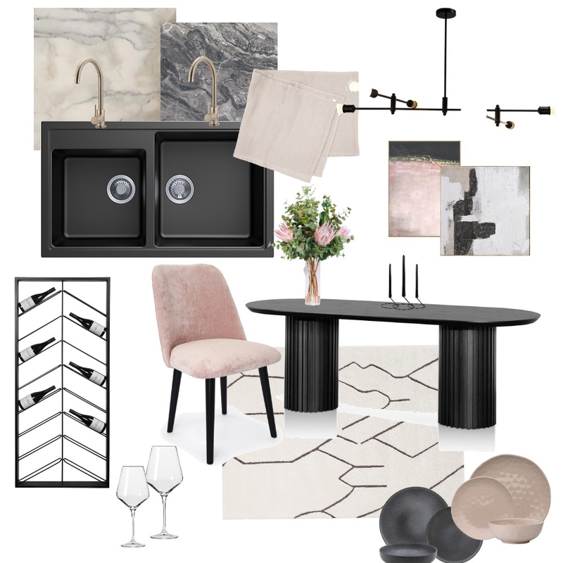 Black Pink Kitchen Mood Board by Lumière Decors on Style Sourcebook
