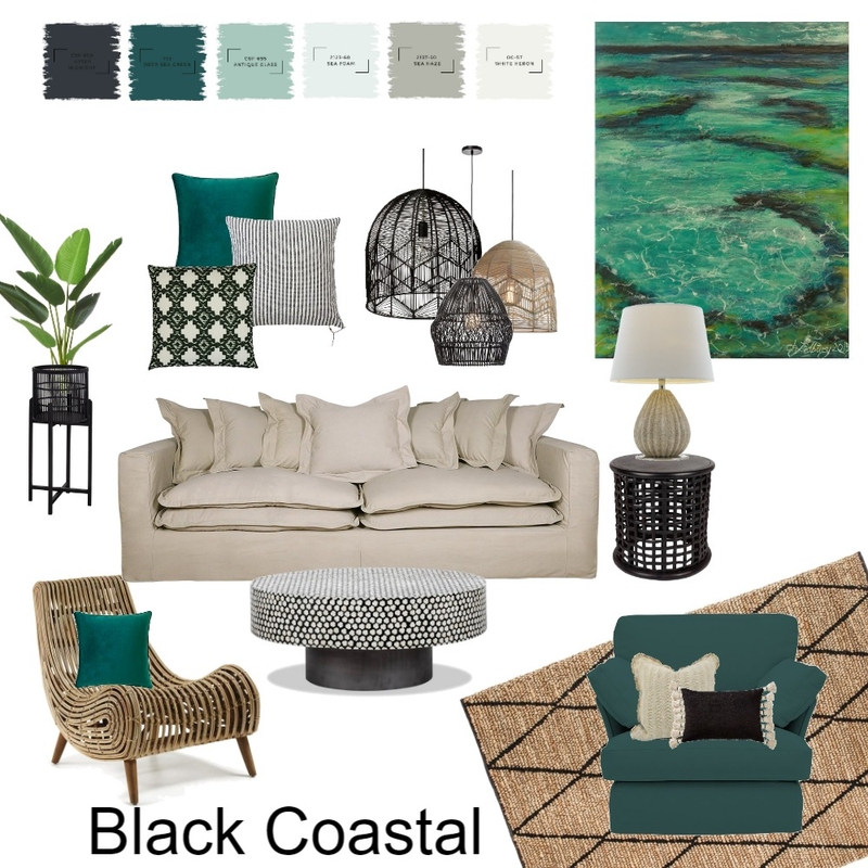 Black and Green Coastal Mood Board by Lucey Lane Interiors on Style Sourcebook