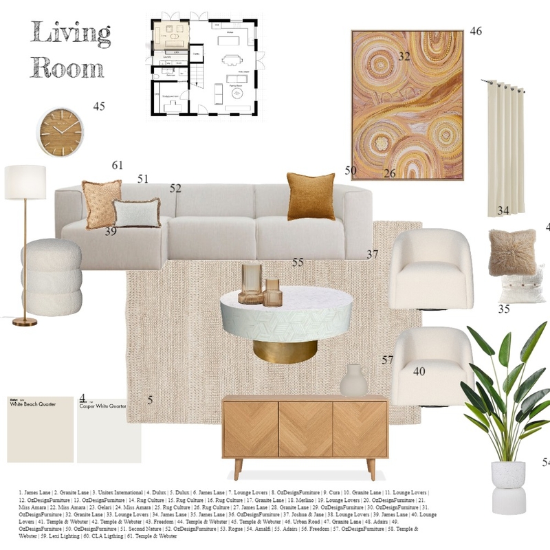 Module 9 assignment Living Room Mood Board by @ourleafyabode on Style Sourcebook