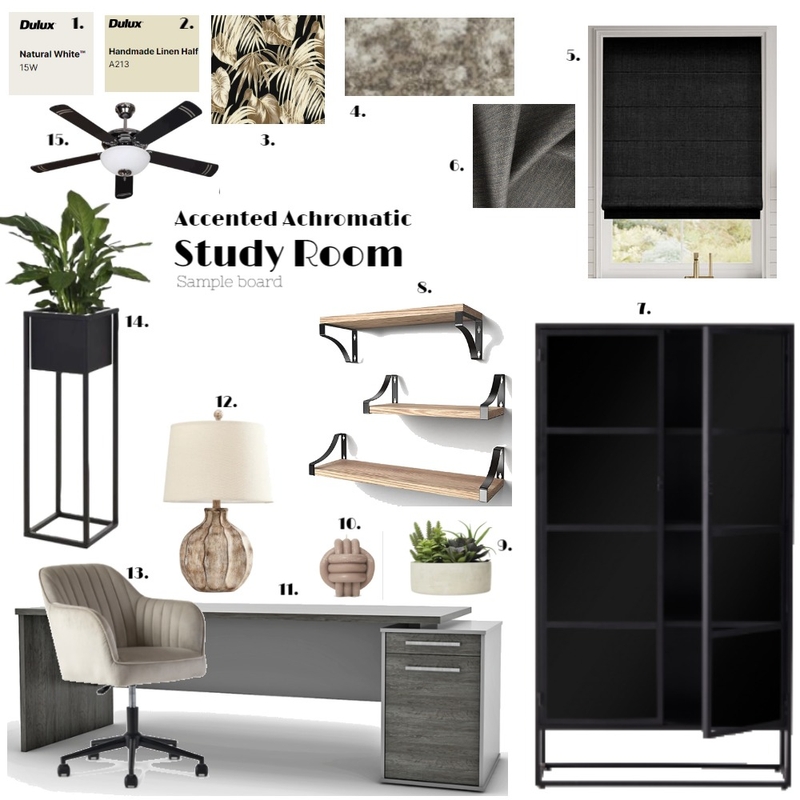 Accented Achromatic Study Room Mood Board by Chane Chantal on Style Sourcebook