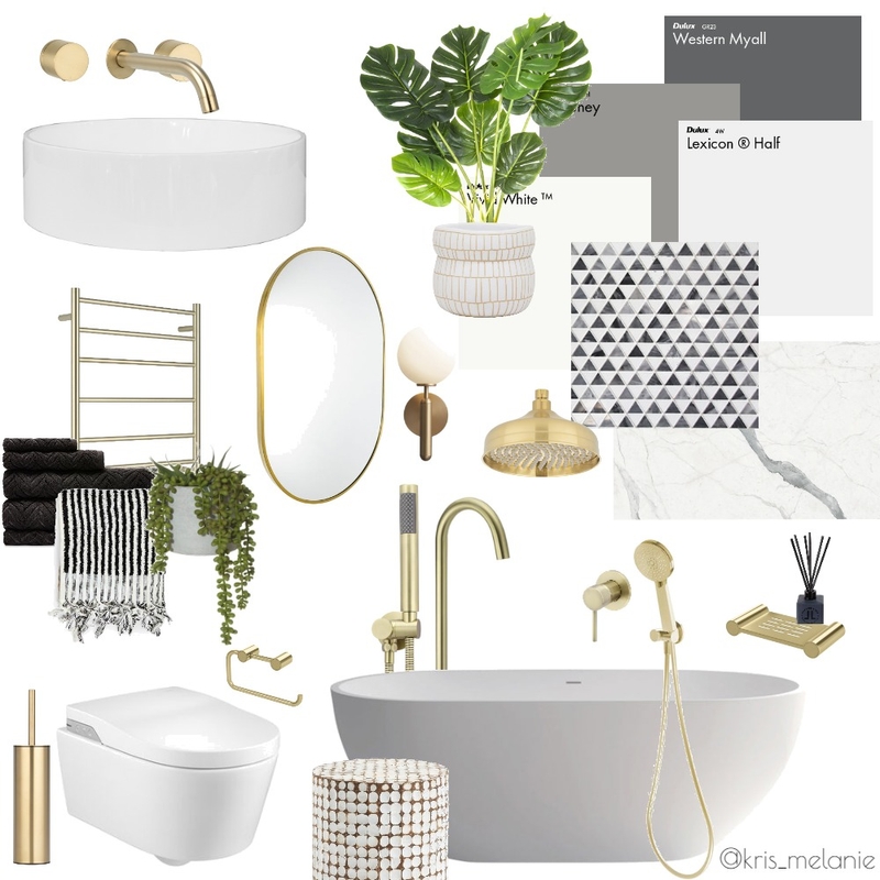 Gold, Black and White Bathroom Mood Board by kris_melanie on Style Sourcebook