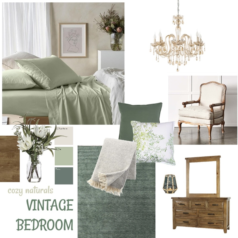 cozy green bedroom Mood Board by HOMES & MINDS on Style Sourcebook