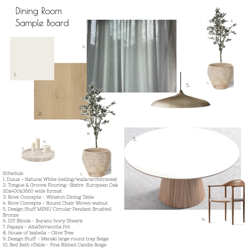 Dining Room Sample board Mood Board by Erin Smith on Style Sourcebook