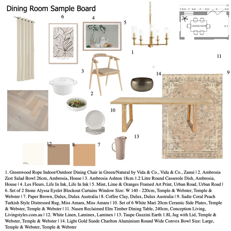 Dining Room Sample Board Draft Mood Board by sydneyb30 on Style Sourcebook