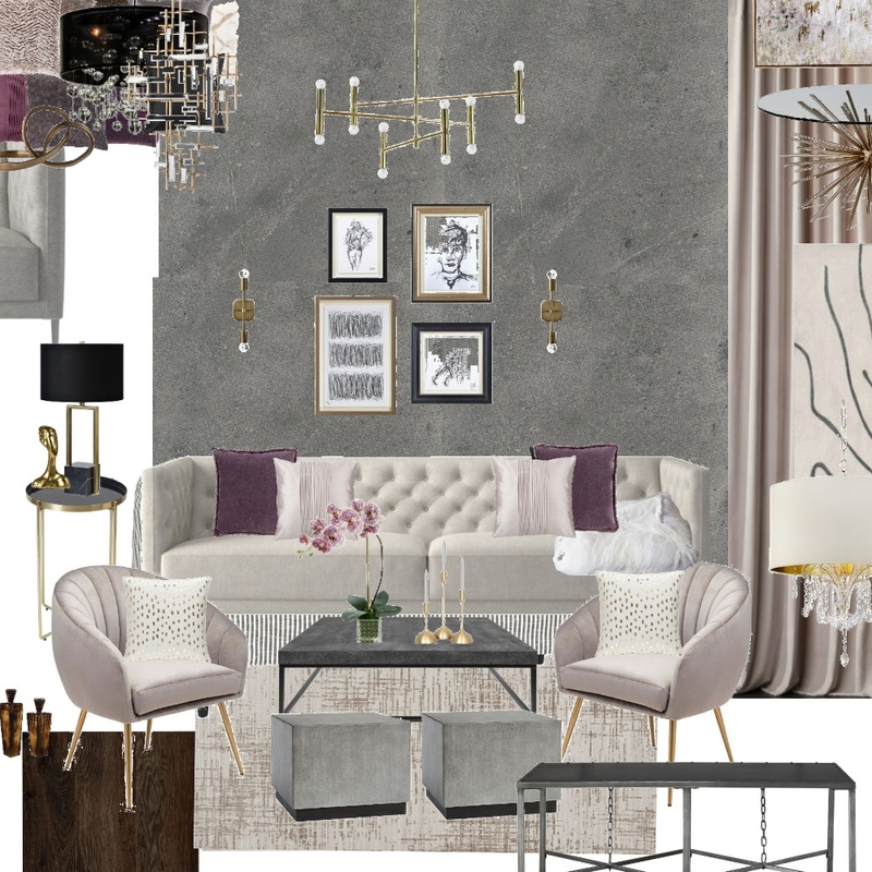 GLAM PURPLE & GOLD LIVING ROOM Mood Board by The Styled Abode on Style Sourcebook