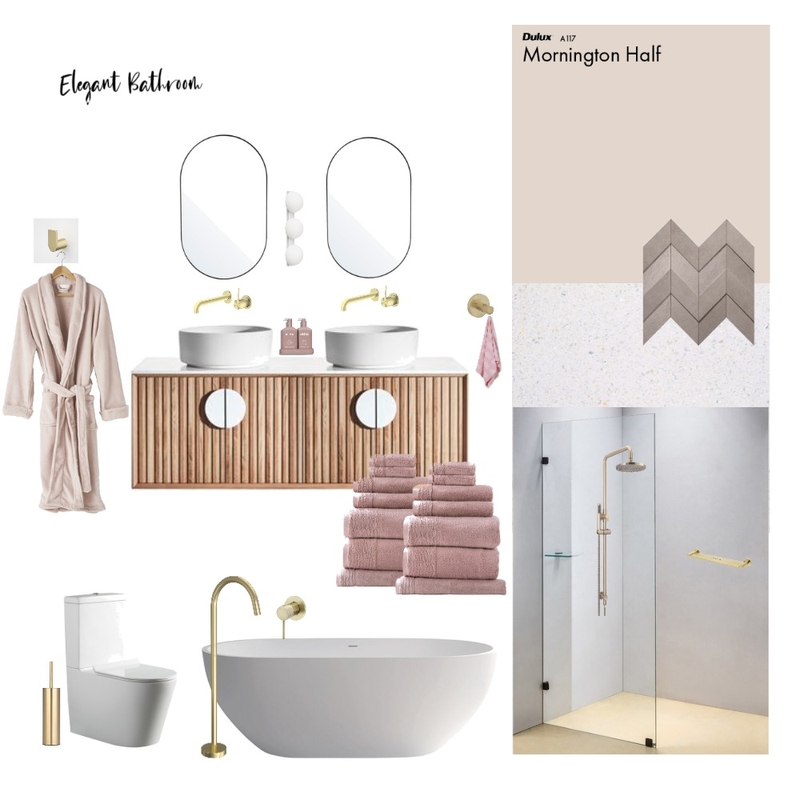Elegant Pink and Brass Bathroom Mood Board by Kylie Flower on Style Sourcebook