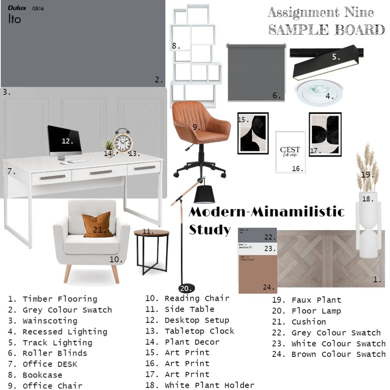 Study Room, sample board: accented achromatic Mood Board by Tatii on Style Sourcebook
