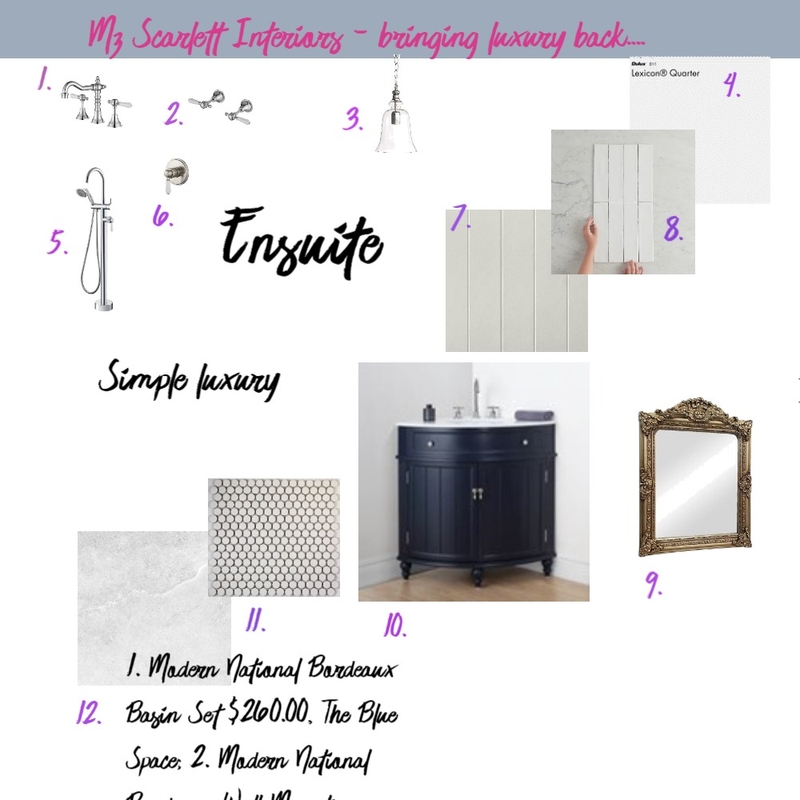 Joyce Bathroom/Ensuite Mood Board by Mz Scarlett Interiors on Style Sourcebook