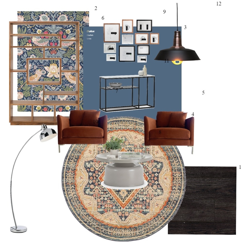 SITTING ROOM BLUE WITH ORANGE ACCENTS Mood Board by DOSE Interiors - Melbourne Interior Design on Style Sourcebook