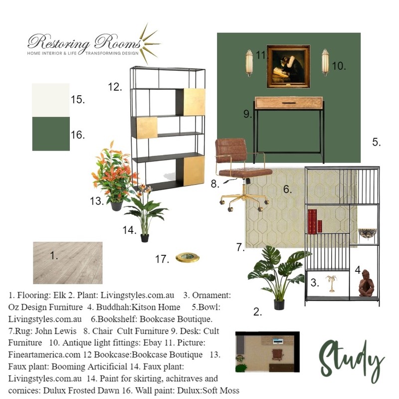 Modern forest deco study Mood Board by TransformingRooms on Style Sourcebook