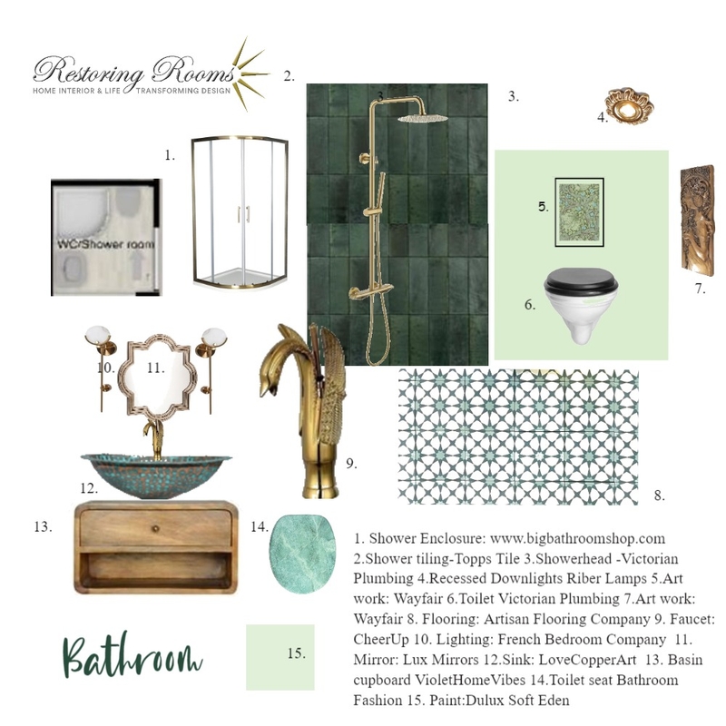 Modern Forest Deco bathroom Mood Board by TransformingRooms on Style Sourcebook