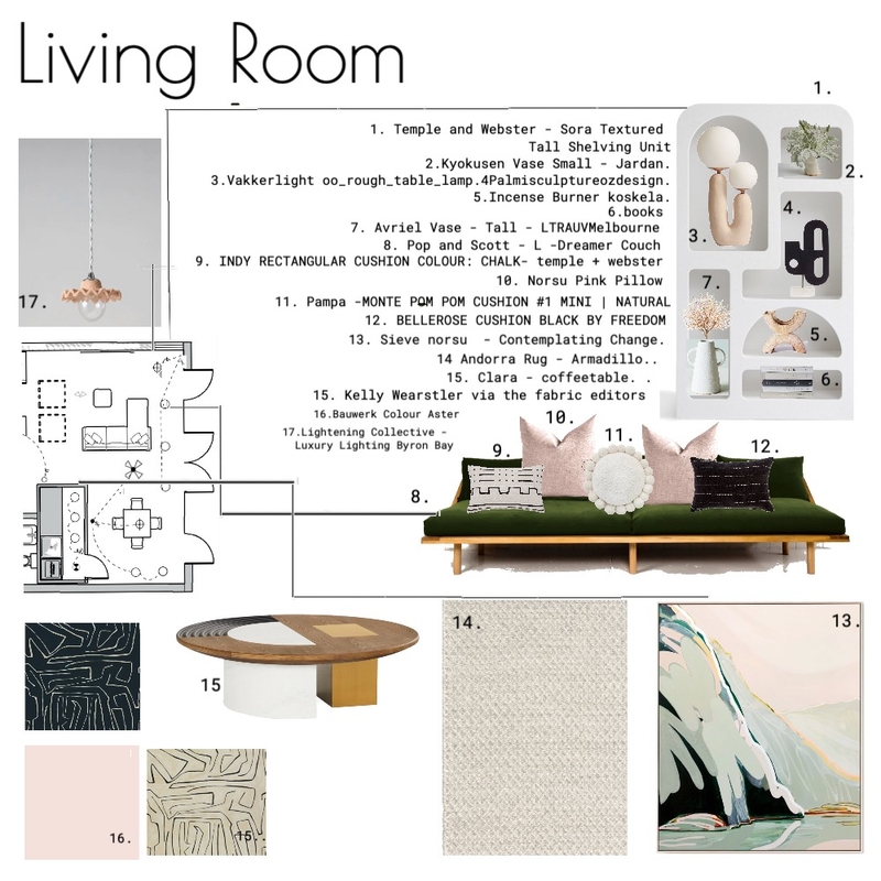 Living Room // Module 9 Mood Board by Reedesigns on Style Sourcebook