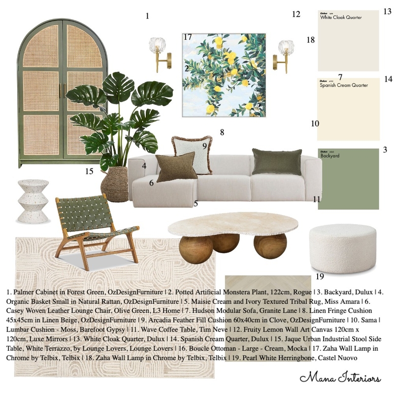LIVING ROOM Mood Board by MANA INTERIORS on Style Sourcebook