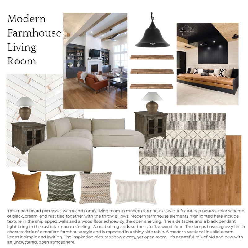Modern Farmhouse Living Room Module 3 Mood Board by rachelwatrous on Style Sourcebook