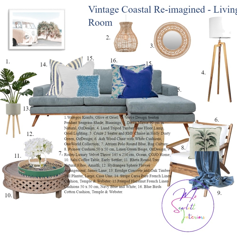 Vintage Coastal Reimagined Living Room Mood Board by Mz Scarlett Interiors on Style Sourcebook
