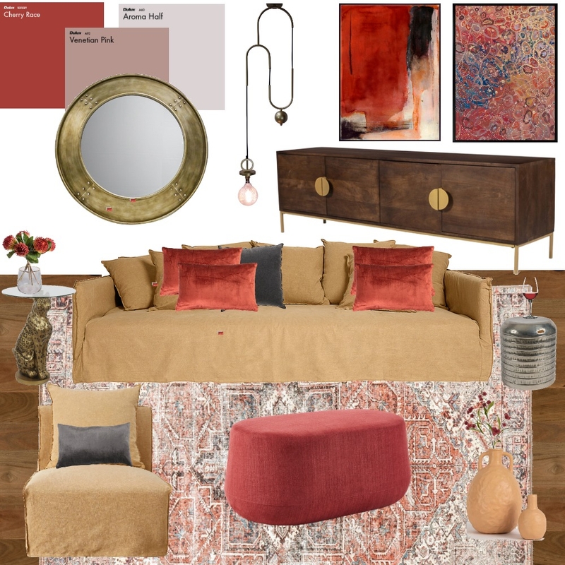 Red + Gold Living room Mood Board by Decor n Design on Style Sourcebook