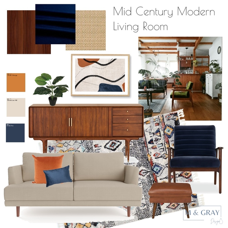 Mid Century Modern Living Room Interior Design Mood Board by M & Gray ...