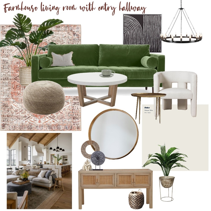 Farmhouse living room with entry hallway moodboard Mood Board by Millisrmvsk on Style Sourcebook