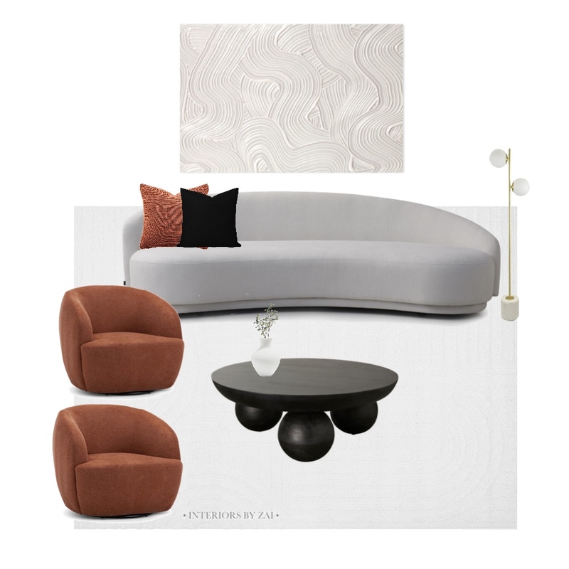 Contemporary burnt orange and white living room Mood Board by Interiors By Zai on Style Sourcebook