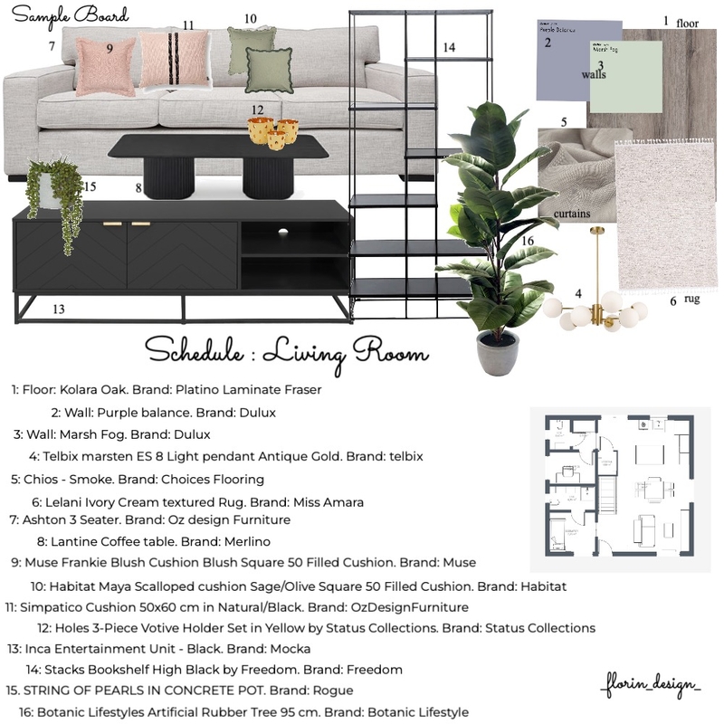 sample board: living room Mood Board by Florin Design on Style Sourcebook