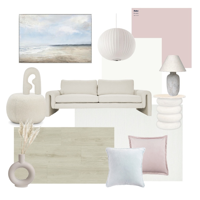 Pink, Blue, Natural Living Room Mood Board by abircooperdesign on Style Sourcebook