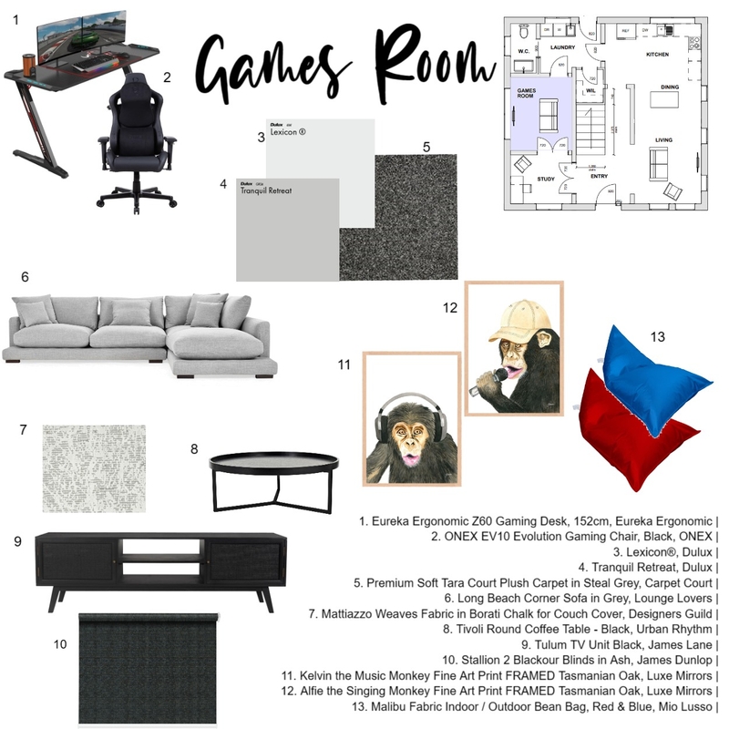 Games Room Moodboard Mood Board by AliOpie on Style Sourcebook