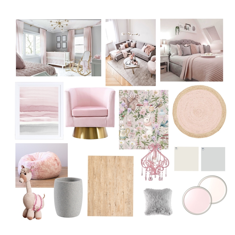Grey Pink Kid's Bedroom Mood Board by Jo Steel on Style Sourcebook