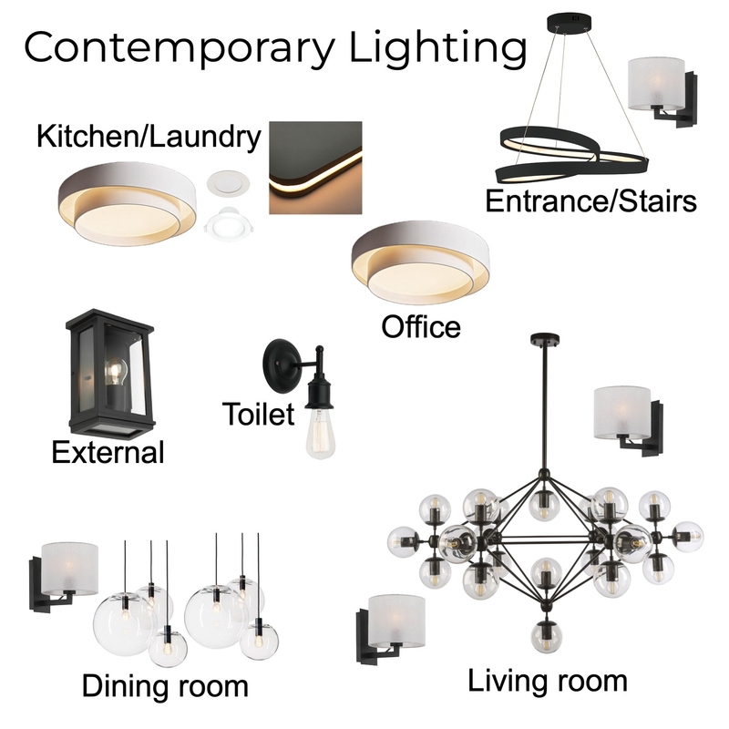 Contemporary Lights Mood Board by Ladybird Maldon Design on Style Sourcebook