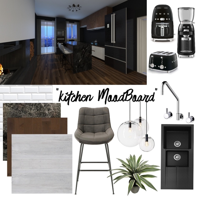 kitchen Mood Board (black-white-brown) Mood Board by zoemark on Style Sourcebook