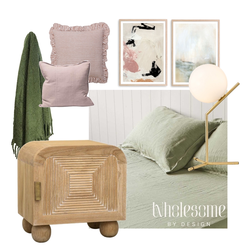 Green + Pink Pastel Bedroom Concept Mood Board by Wholesome by Design on Style Sourcebook