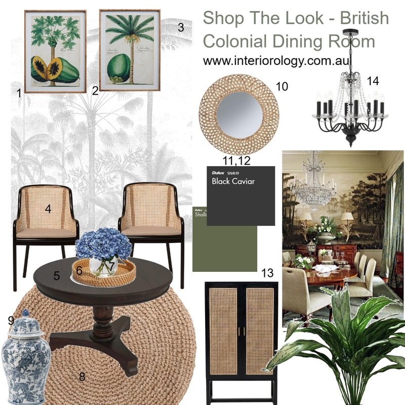 Shop the look - British Colonial Dining Room Mood Board by interiorology on Style Sourcebook