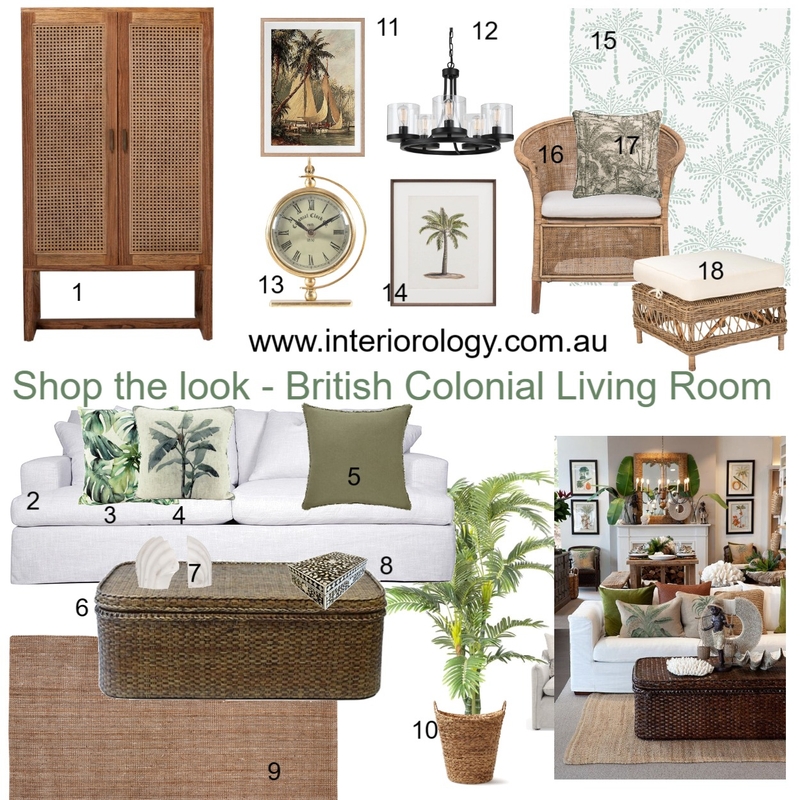 British Colonial Living Room April 2023 Mood Board by interiorology on Style Sourcebook