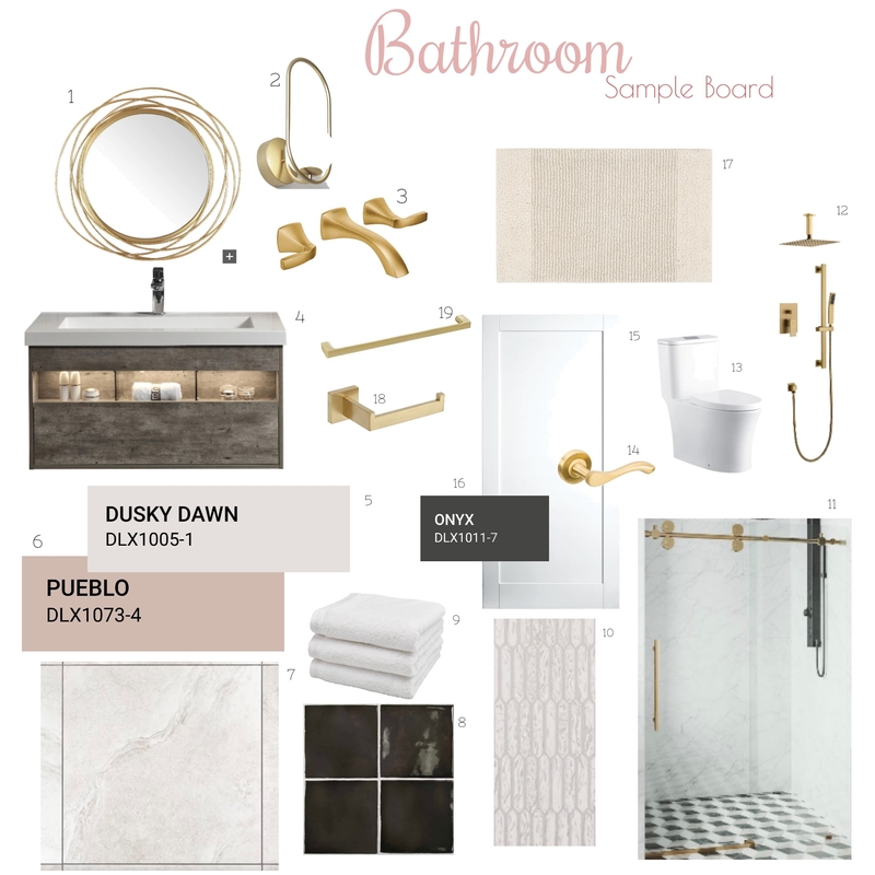 Bathroom sample board Mood Board by laila elamir on Style Sourcebook