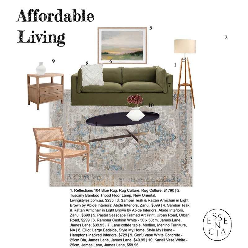 Affordable Living Mood Board by Essencia Interiors on Style Sourcebook