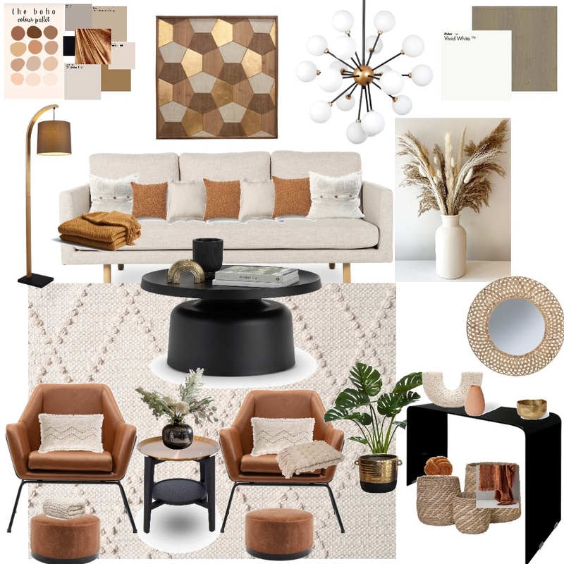 tan boho living room Mood Board by preetichoudhary@mail.com on Style Sourcebook