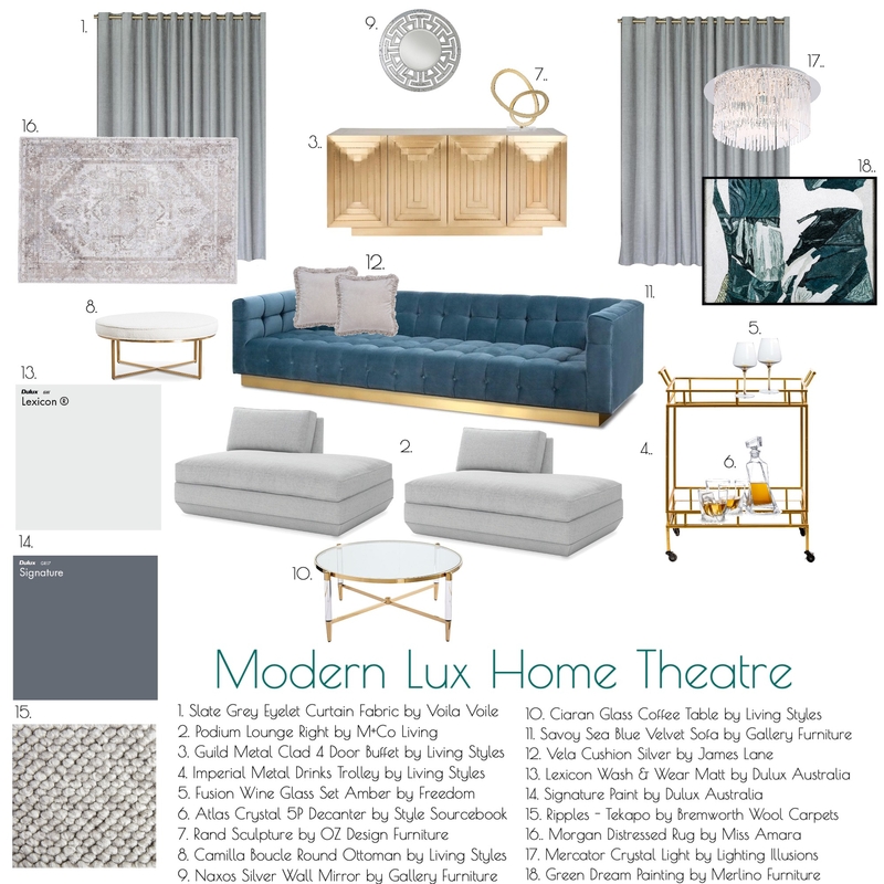 Luxe Home Theatre Mood Board by Natural Conscious Living Design on Style Sourcebook