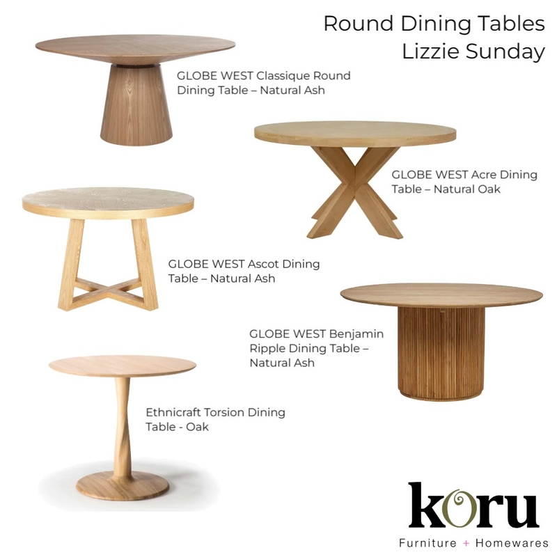 Lizzie Sunday - Round Dining Tables Mood Board by bronteskaines on Style Sourcebook