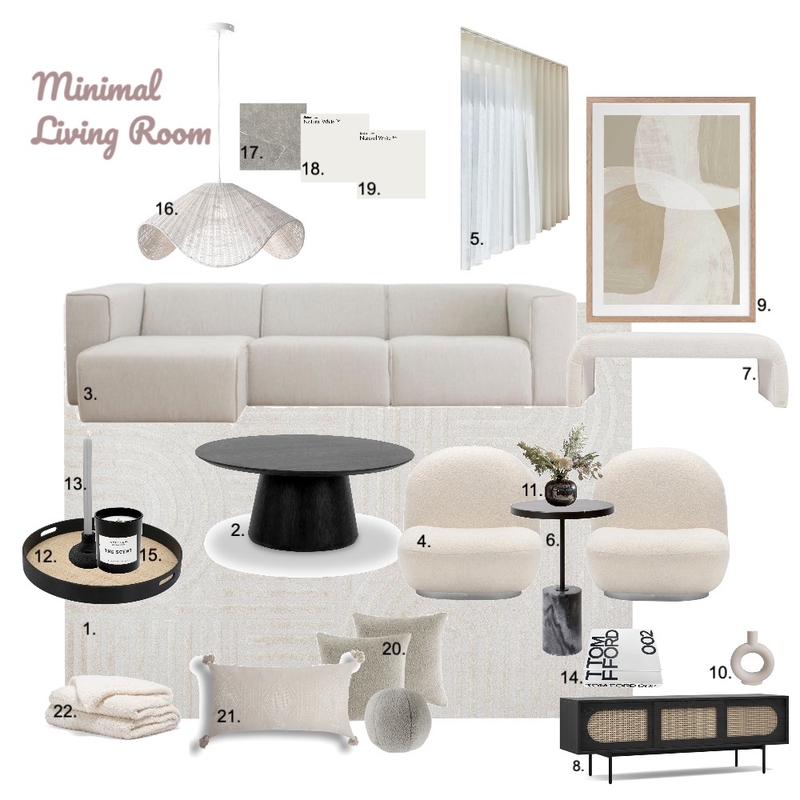 Minimal Living room Sample board Mood Board by Momina1499 on Style Sourcebook