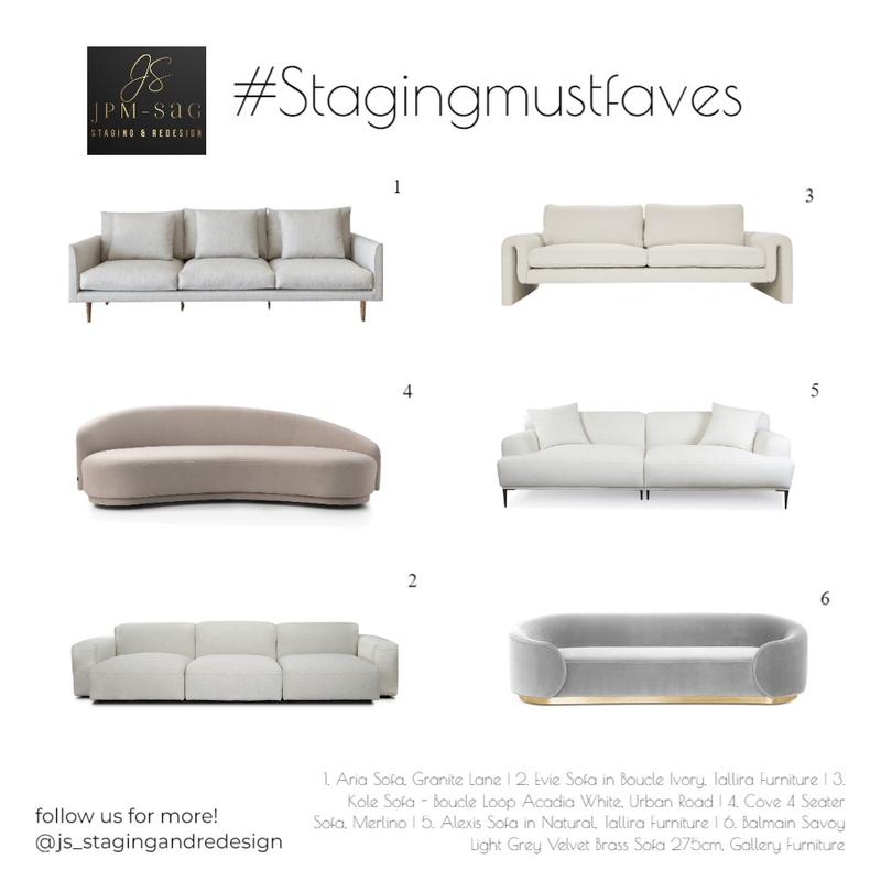 Staging Must Faves : Sofas Mood Board by JPM+SAG Staging and Redesign on Style Sourcebook