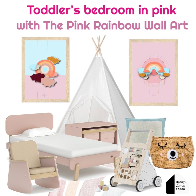 Toddler's Room in Pink with The Pink Rainbow and Sun Wall Art Mood Board by Gos from Design Home Space on Style Sourcebook