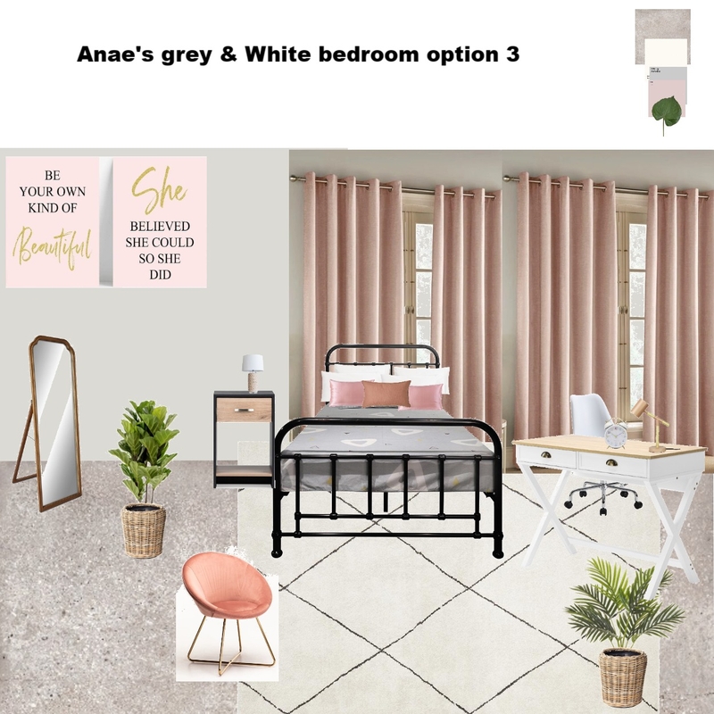 Anae's White, Grey and Pink Themed Bedroom Option 3 Mood Board by Asma Murekatete on Style Sourcebook