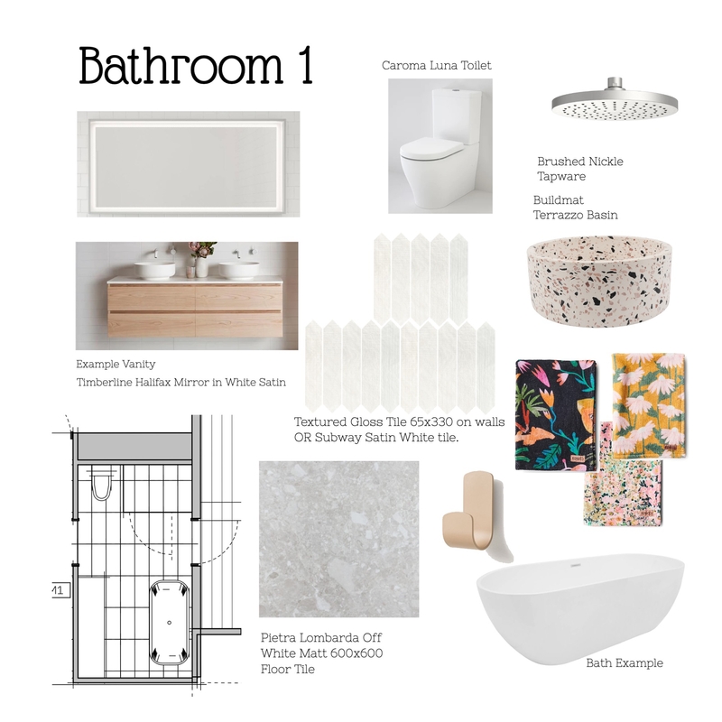 B&M Family Bathroom Mood Board by Boutique Yellow Interior Decoration & Design on Style Sourcebook