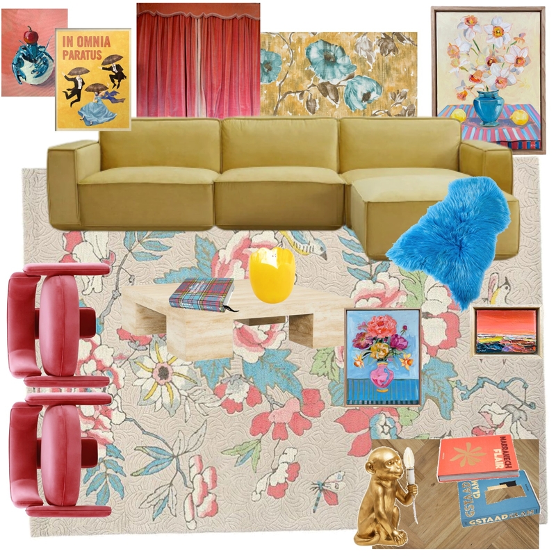 Cinema - Coral, Blue, Yellow Mood Board by undefined on Style Sourcebook